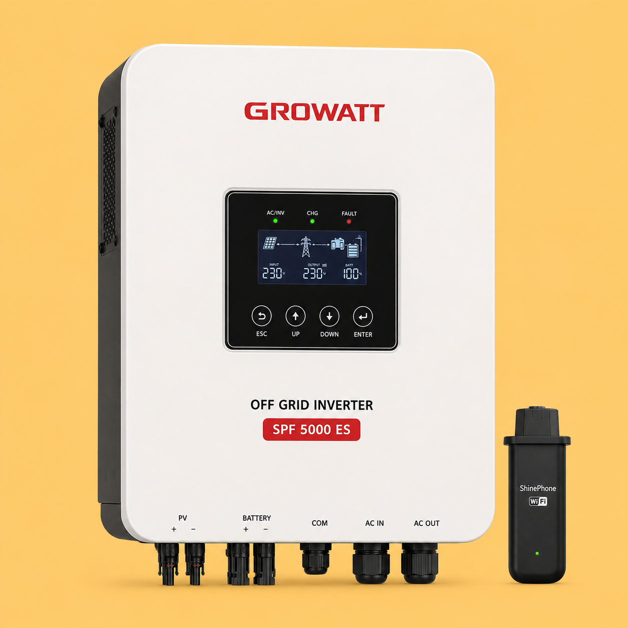 تصویر ۱ GROWATT SOLAR INVERTER + SHINEPHONE WIFSPF 5000ES
